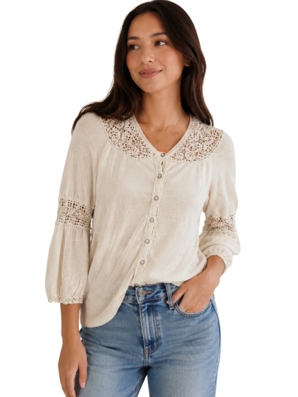 Y2K Cynthia Cynthia Steffe Linen Blend Embellished Cardigan